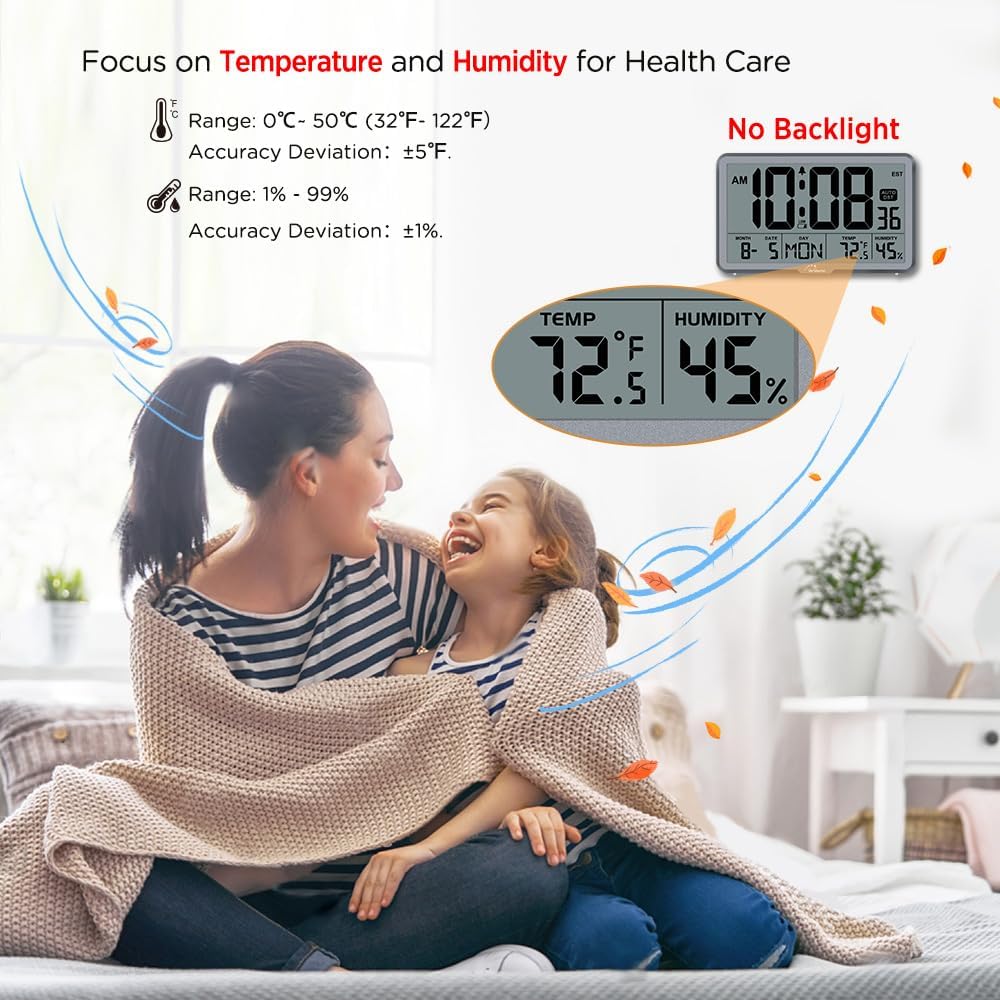 Auto Set Digital Wall Clock Battery Operated, Auto DST