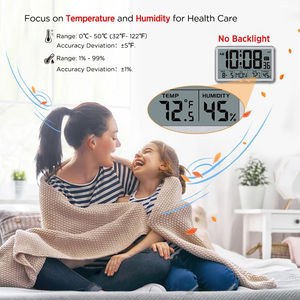 Auto Set Digital Wall Clock Battery Operated, Auto DST