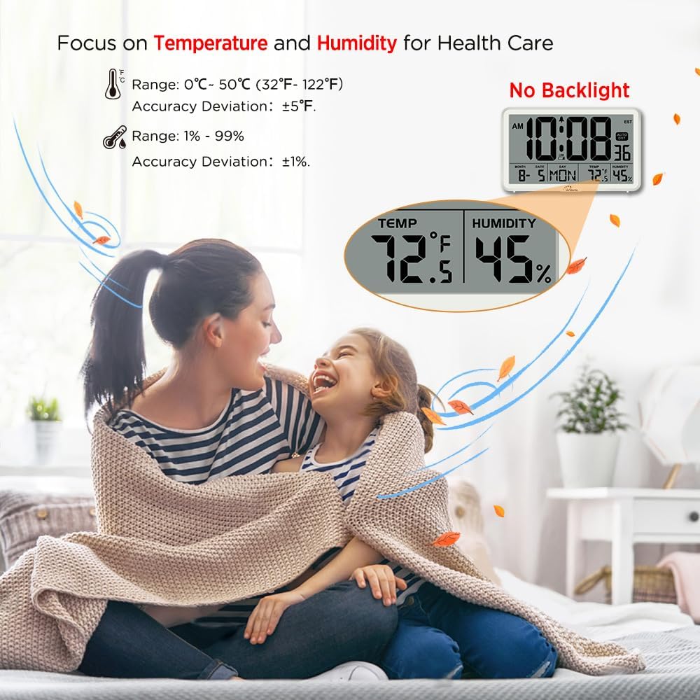 Auto Set Digital Wall Clock Battery Operated, Auto DST