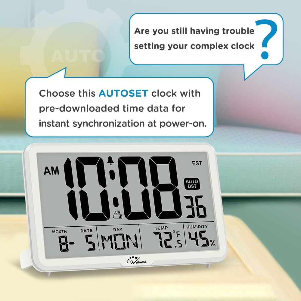 Auto Set Digital Wall Clock Battery Operated, Auto DST