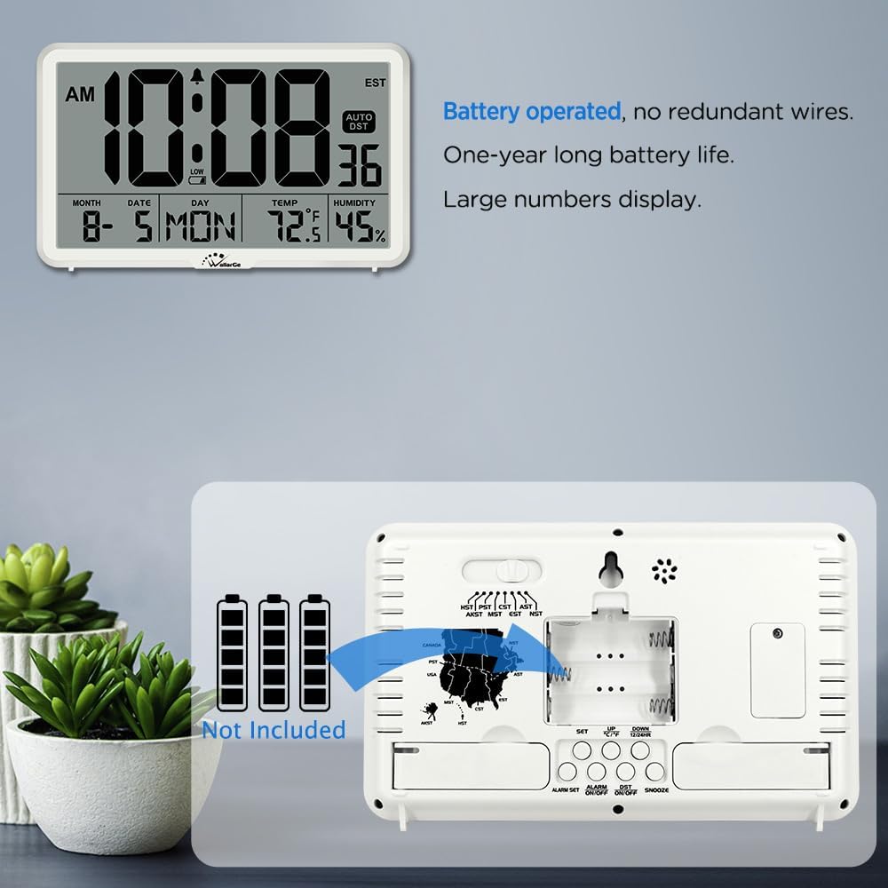 Auto Set Digital Wall Clock Battery Operated, Auto DST