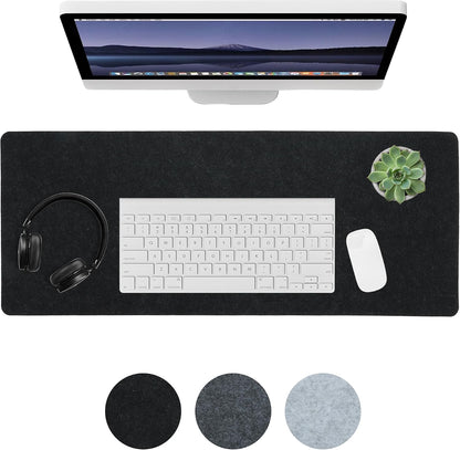 Felt Desk Mat, Non-Slip Mouse Pad, 31.5"x11.8" Black