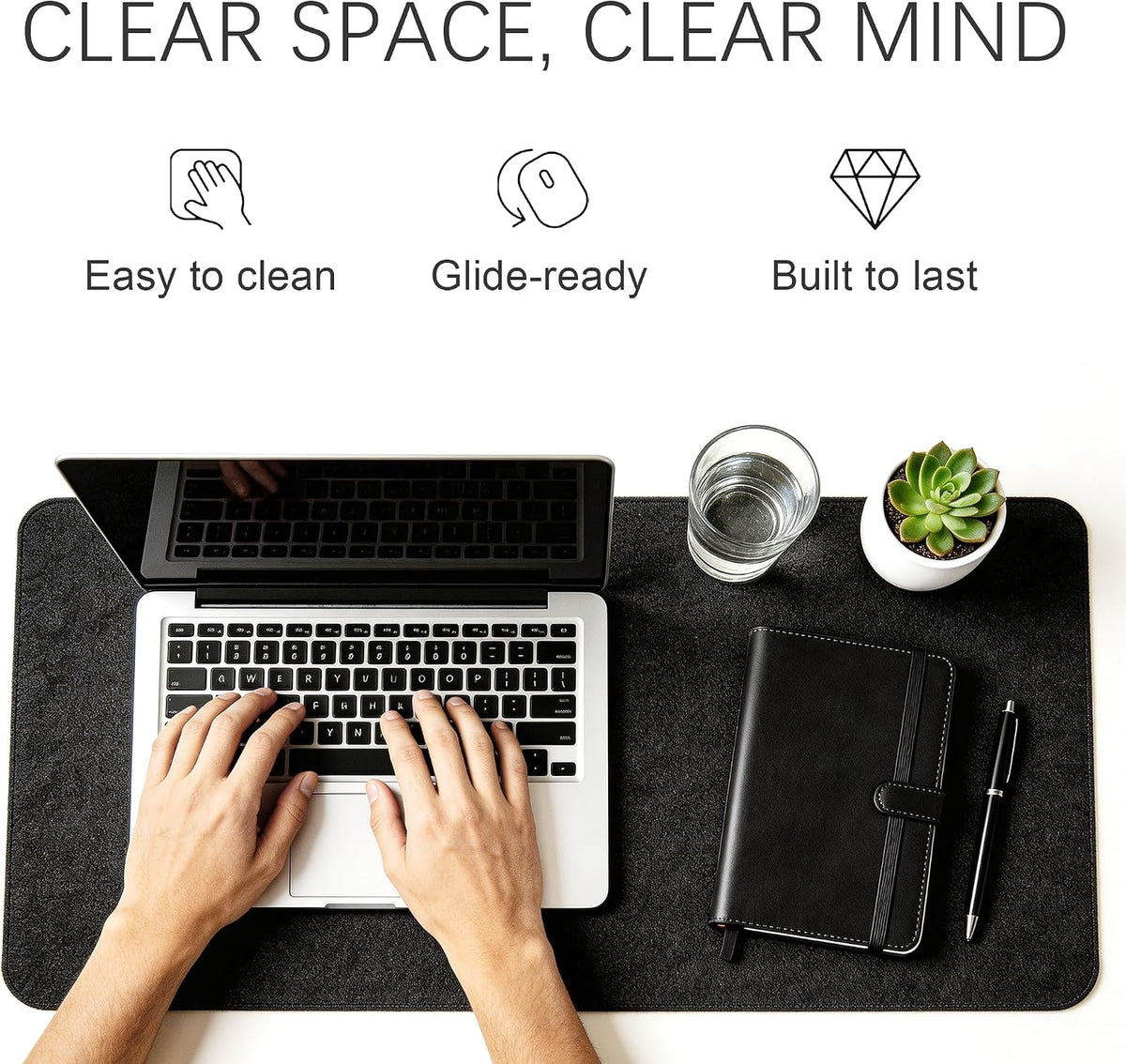 Felt Desk Mat, Non-Slip Mouse Pad, 31.5"x11.8" Black