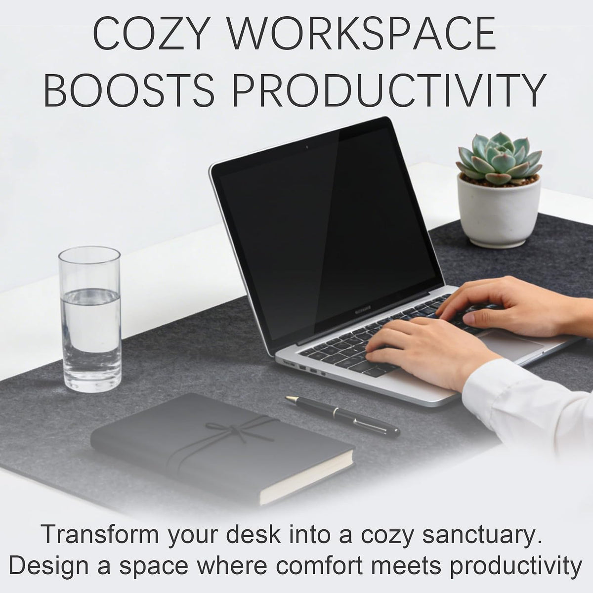 Felt Desk Mat, Non-Slip Mouse Pad, 31.5"x11.8" Black