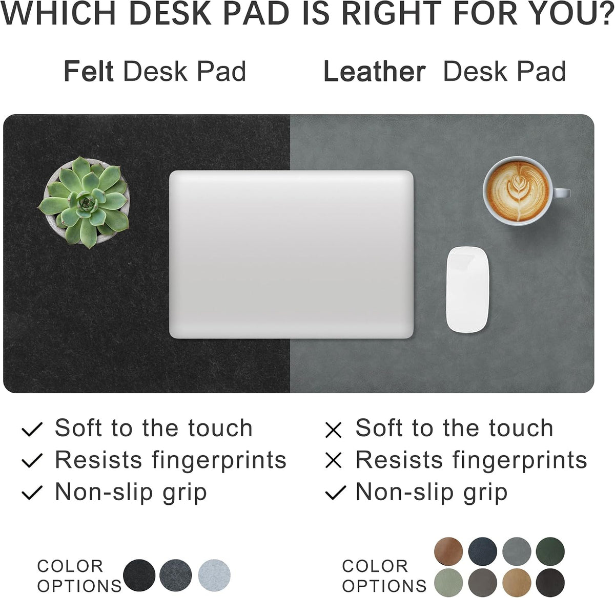 Felt Desk Mat, Non-Slip Mouse Pad, 31.5"x11.8" Black