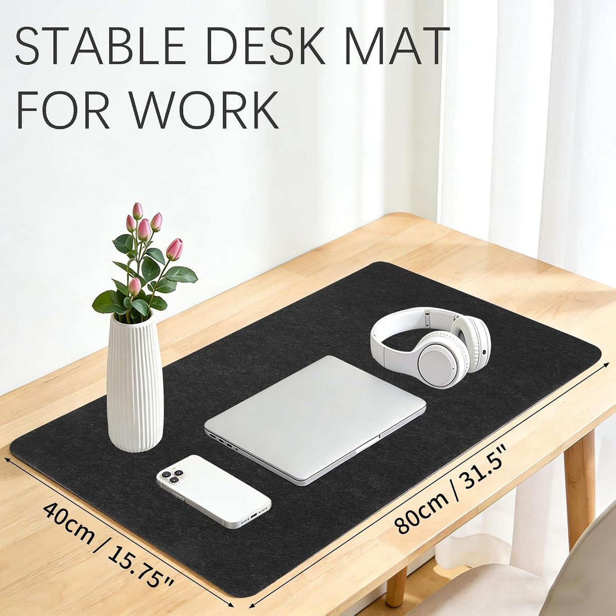 Felt Desk Mat, Non-Slip Mouse Pad, 31.5"x11.8" Black