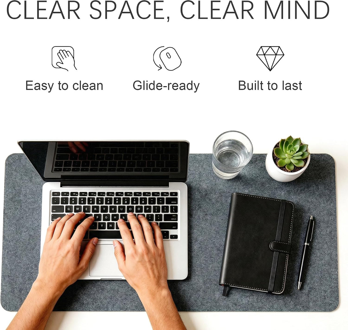 Felt Desk Mat, Non-Slip Mouse Pad, 31.5"x11.8" Black