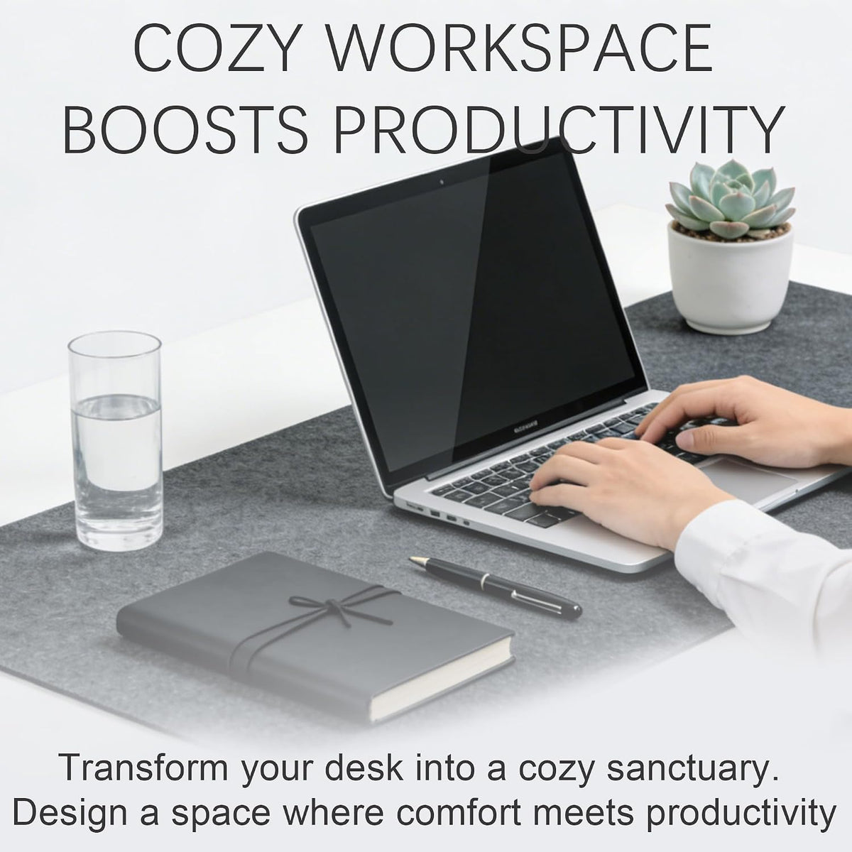 Felt Desk Mat, Non-Slip Mouse Pad, 31.5"x11.8" Black
