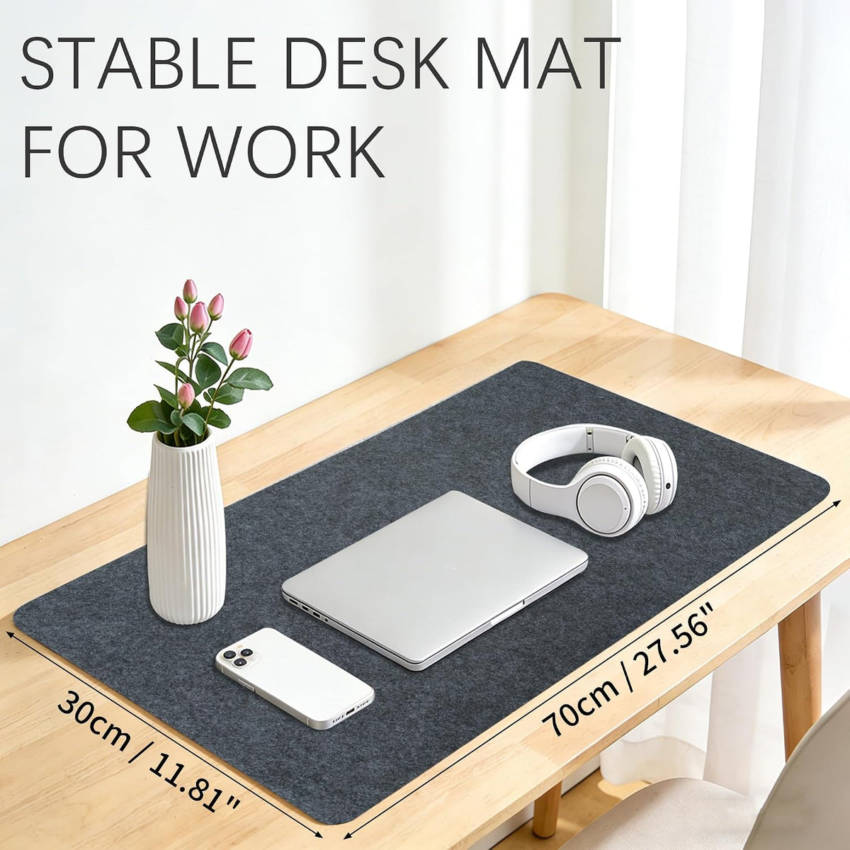 Felt Desk Mat, Non-Slip Mouse Pad, 31.5"x11.8" Black