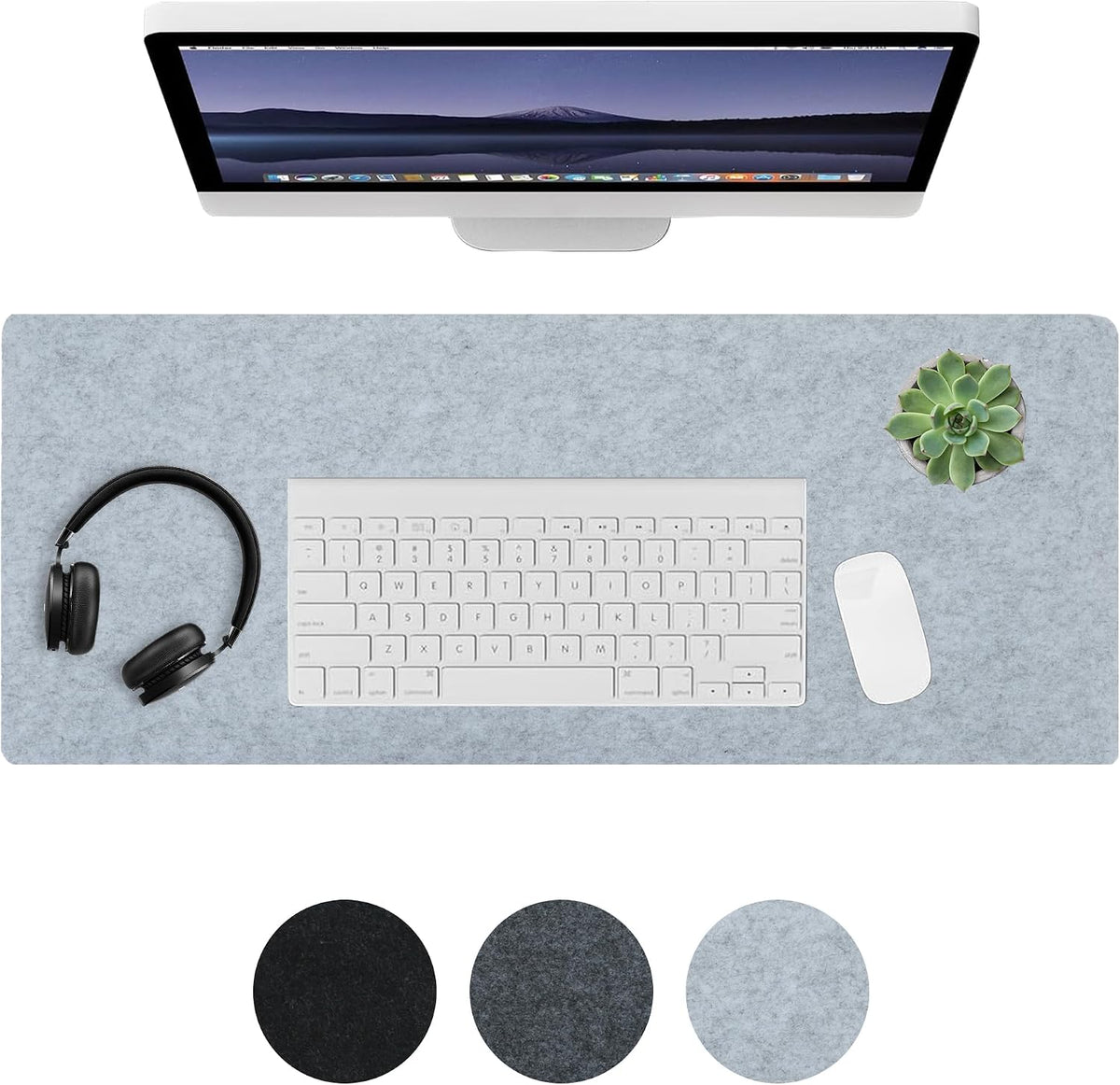 Felt Desk Mat, Non-Slip Mouse Pad, 31.5"x11.8" Black