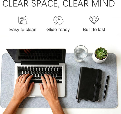Felt Desk Mat, Non-Slip Mouse Pad, 31.5"x11.8" Black