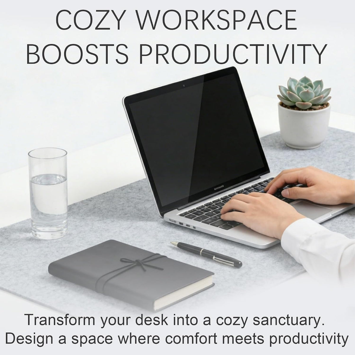 Felt Desk Mat, Non-Slip Mouse Pad, 31.5"x11.8" Black