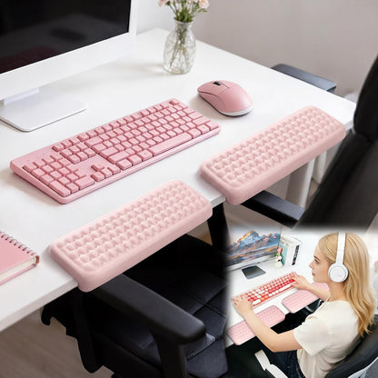Arm Rest for Desk, L-Shaped Memory Foam Elbow Pads with Non-Slip Base, 2-Piece Ergonomic Desk Edge Cushion & Wrist Rest for Mouse & Keyboard, Desk Arm Support for Office, Gaming & Home (Pink)