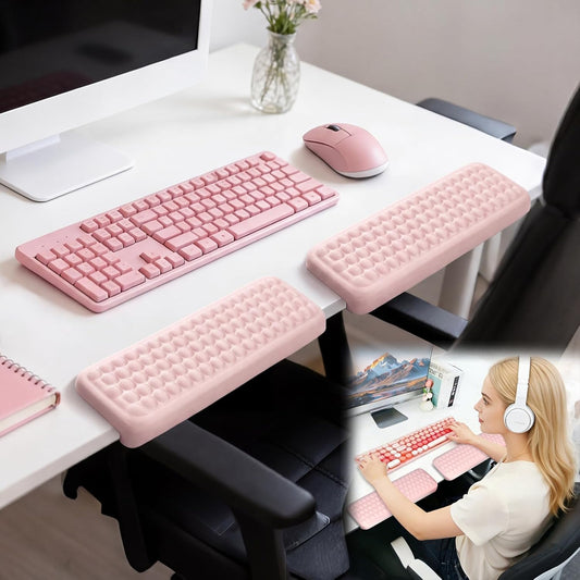 Arm Rest for Desk, L-Shaped Memory Foam Elbow Pads with Non-Slip Base, 2-Piece Ergonomic Desk Edge Cushion & Wrist Rest for Mouse & Keyboard, Desk Arm Support for Office, Gaming & Home (Pink)