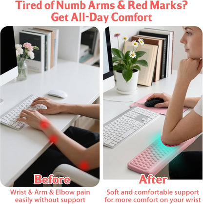 Arm Rest for Desk, L-Shaped Memory Foam Elbow Pads with Non-Slip Base, 2-Piece Ergonomic Desk Edge Cushion & Wrist Rest for Mouse & Keyboard, Desk Arm Support for Office, Gaming & Home (Pink)