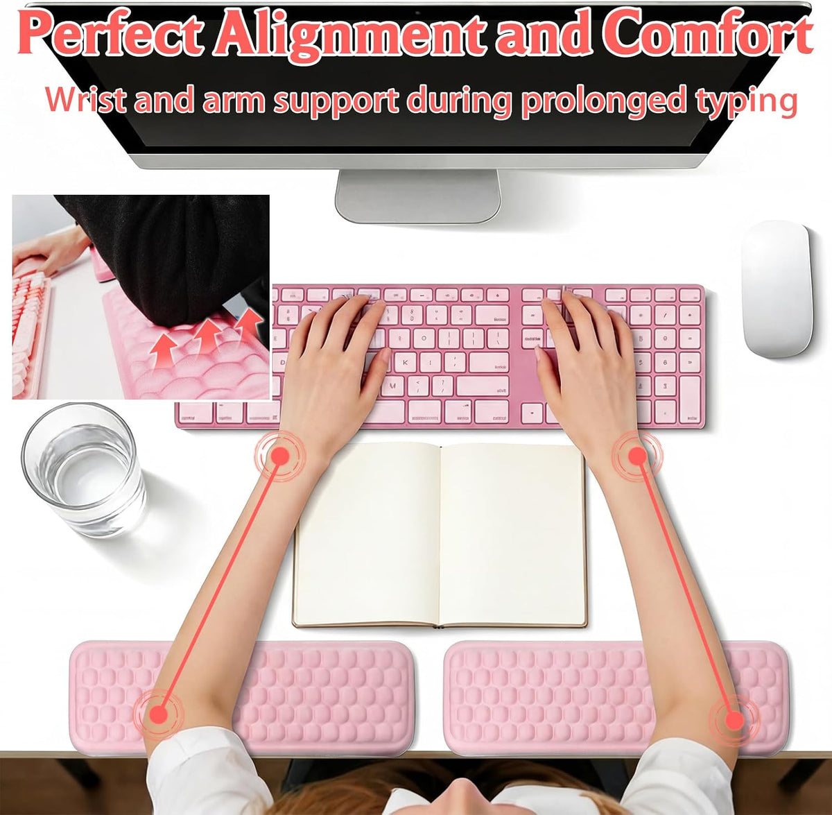 Arm Rest for Desk, L-Shaped Memory Foam Elbow Pads with Non-Slip Base, 2-Piece Ergonomic Desk Edge Cushion & Wrist Rest for Mouse & Keyboard, Desk Arm Support for Office, Gaming & Home (Pink)