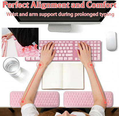 Arm Rest for Desk, L-Shaped Memory Foam Elbow Pads with Non-Slip Base, 2-Piece Ergonomic Desk Edge Cushion & Wrist Rest for Mouse & Keyboard, Desk Arm Support for Office, Gaming & Home (Pink)