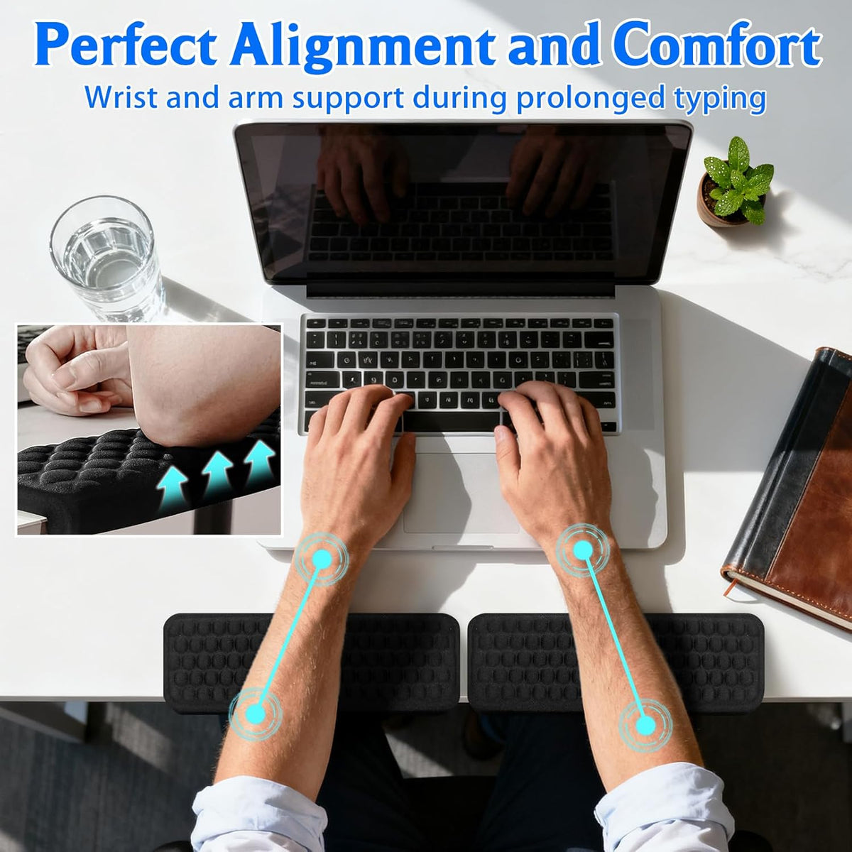 Arm Rest for Desk, L-Shaped Memory Foam Elbow Pads with Non-Slip Base, 2-Piece Ergonomic Desk Edge Cushion & Wrist Rest for Mouse & Keyboard, Desk Arm Support for Office, Gaming & Home (Pink)