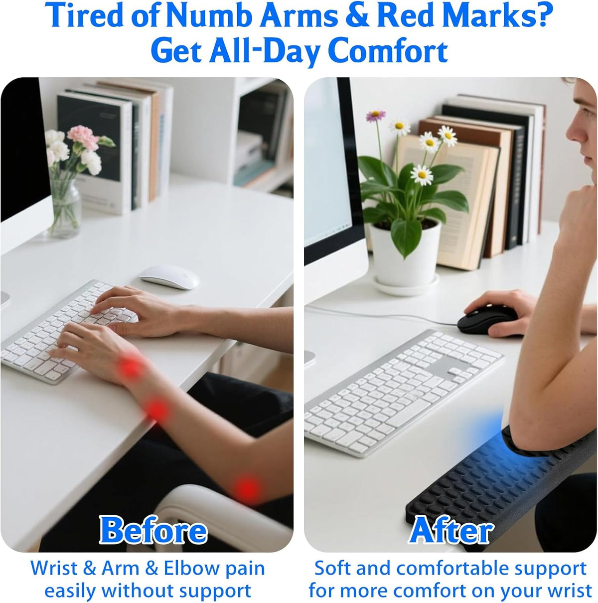 Arm Rest for Desk, L-Shaped Memory Foam Elbow Pads with Non-Slip Base, 2-Piece Ergonomic Desk Edge Cushion & Wrist Rest for Mouse & Keyboard, Desk Arm Support for Office, Gaming & Home (Pink)