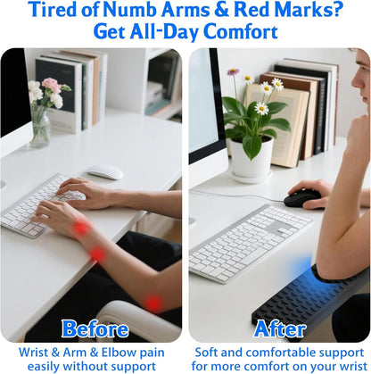 Arm Rest for Desk, L-Shaped Memory Foam Elbow Pads with Non-Slip Base, 2-Piece Ergonomic Desk Edge Cushion & Wrist Rest for Mouse & Keyboard, Desk Arm Support for Office, Gaming & Home (Pink)