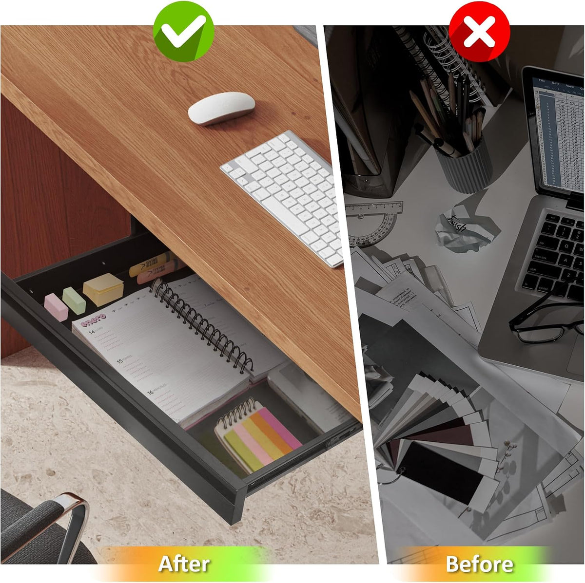 18 inch Under Desk Drawer, Adjustable Pull Out Storage Organizer