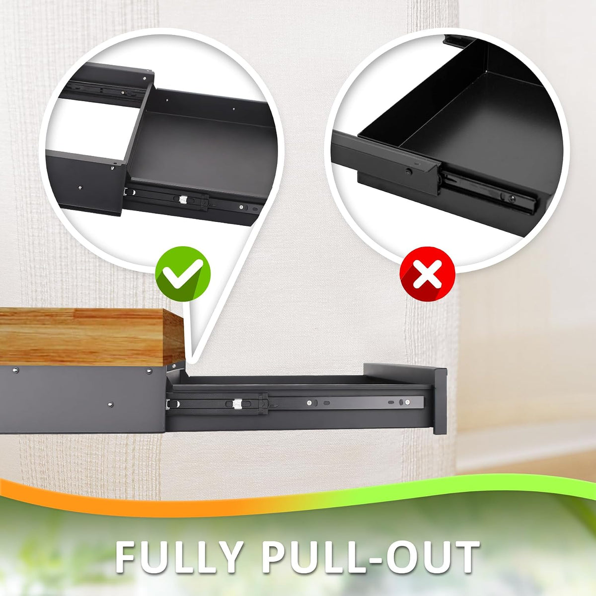 18 inch Under Desk Drawer, Adjustable Pull Out Storage Organizer