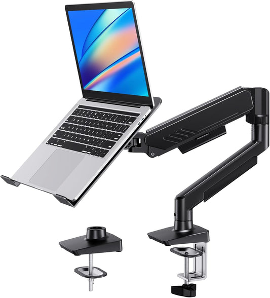 2 in 1 Function Laptop Mount with Tray, Fits 13-34″ Monitors & Up to 17″ Notebook, Ergonomic Laptop Arm with Full Motion Adjustment, Laptop Stand for Desk, VESA 75x75mm/100x100mm