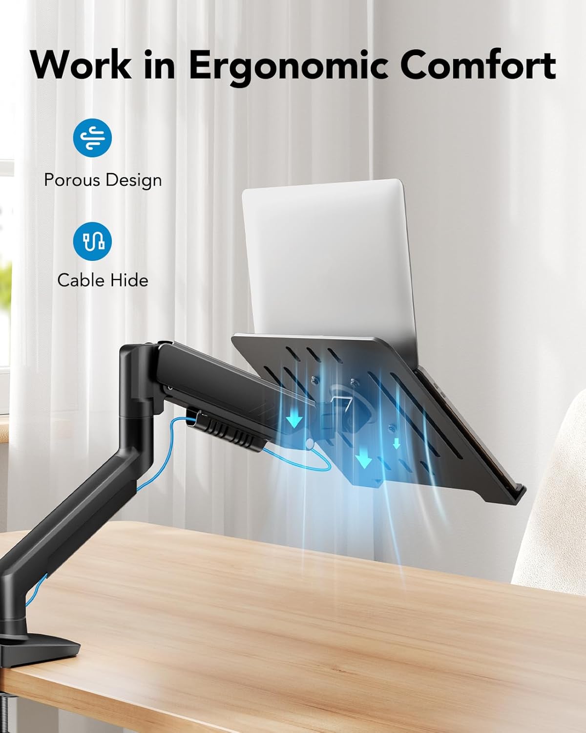 2 in 1 Function Laptop Mount with Tray, Fits 13-34″ Monitors & Up to 17″ Notebook, Ergonomic Laptop Arm with Full Motion Adjustment, Laptop Stand for Desk, VESA 75x75mm/100x100mm