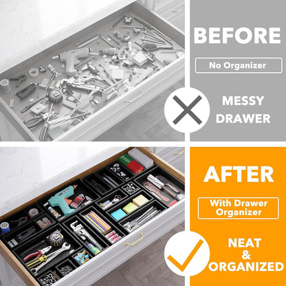 21-Piece Bamboo Drawer Organizer Storage Boxes Set, Wood Tray Junk Drawer Organizers Multi-Use Divider Bins for Kitchen, Bathroom, Office Desk and Makeup Organization (21 Pack, Natural)