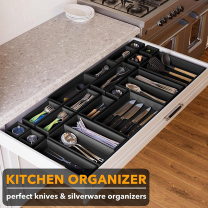 21-Piece Bamboo Drawer Organizer Storage Boxes Set, Wood Tray Junk Drawer Organizers Multi-Use Divider Bins for Kitchen, Bathroom, Office Desk and Makeup Organization (21 Pack, Natural)