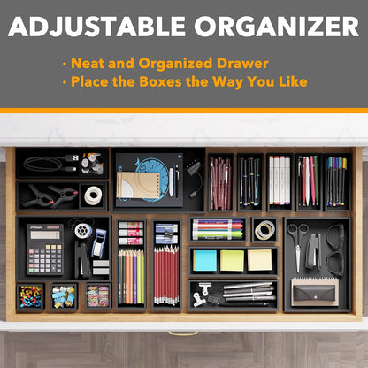 21-Piece Bamboo Drawer Organizer Storage Boxes Set, Wood Tray Junk Drawer Organizers Multi-Use Divider Bins for Kitchen, Bathroom, Office Desk and Makeup Organization (21 Pack, Natural)