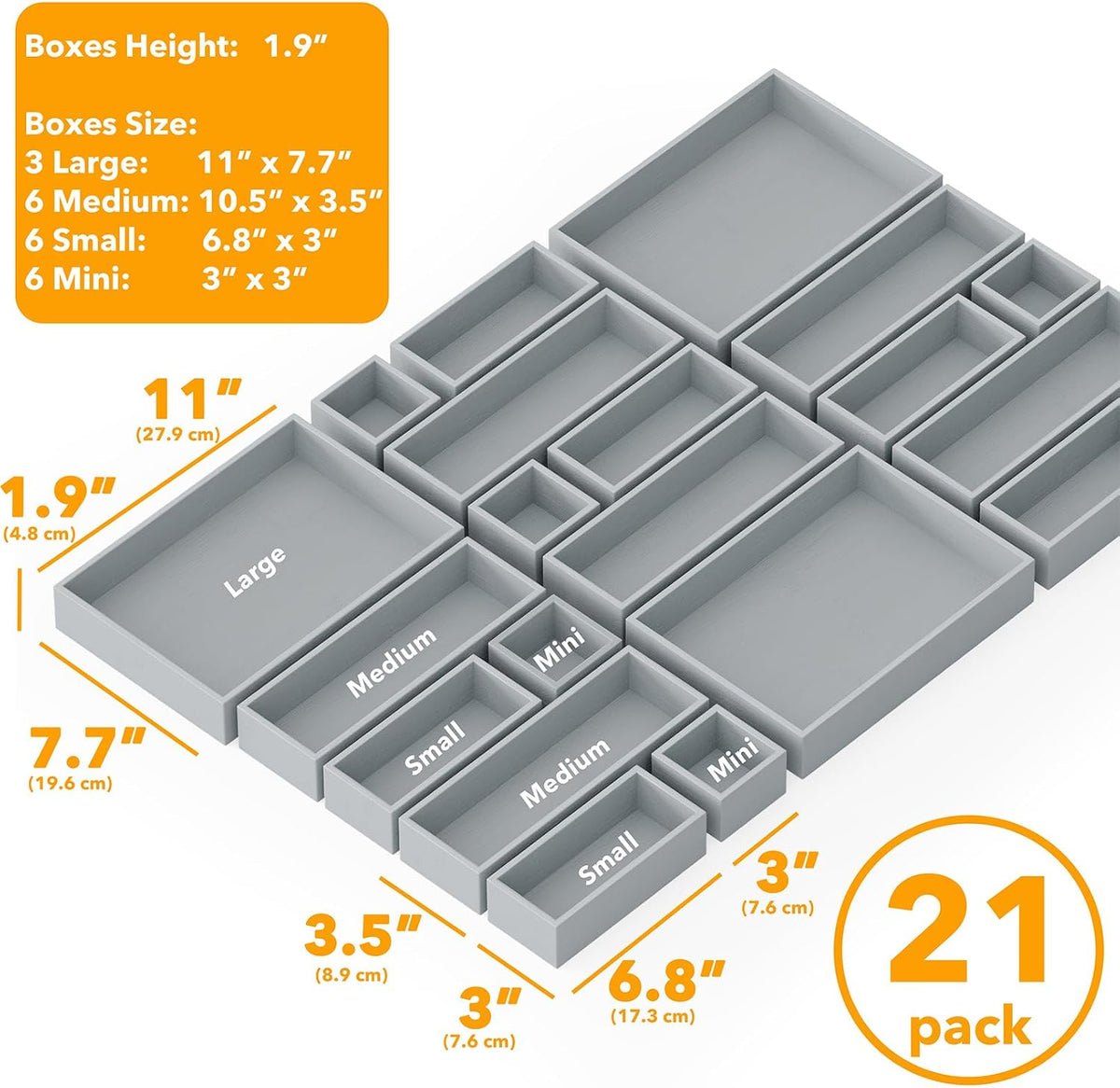 21-Piece Bamboo Drawer Organizer Storage Boxes Set, Wood Tray Junk Drawer Organizers Multi-Use Divider Bins for Kitchen, Bathroom, Office Desk and Makeup Organization (21 Pack, Natural)