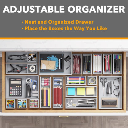 21-Piece Bamboo Drawer Organizer Storage Boxes Set, Wood Tray Junk Drawer Organizers Multi-Use Divider Bins for Kitchen, Bathroom, Office Desk and Makeup Organization (21 Pack, Natural)