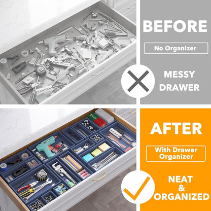 21-Piece Bamboo Drawer Organizer Storage Boxes Set, Wood Tray Junk Drawer Organizers Multi-Use Divider Bins for Kitchen, Bathroom, Office Desk and Makeup Organization (21 Pack, Natural)
