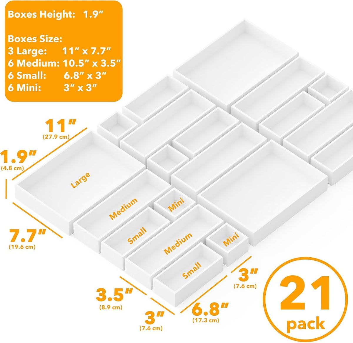 21-Piece Bamboo Drawer Organizer Storage Boxes Set, Wood Tray Junk Drawer Organizers Multi-Use Divider Bins for Kitchen, Bathroom, Office Desk and Makeup Organization (21 Pack, Natural)