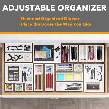 21-Piece Bamboo Drawer Organizer Storage Boxes Set, Wood Tray Junk Drawer Organizers Multi-Use Divider Bins for Kitchen, Bathroom, Office Desk and Makeup Organization (21 Pack, Natural)