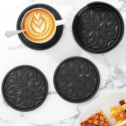 Silicone Coasters Set with Holder - 6 Pack Drink Coasters for Coffee Table, Bar, Desk - Tabletop Protection Gift - Black