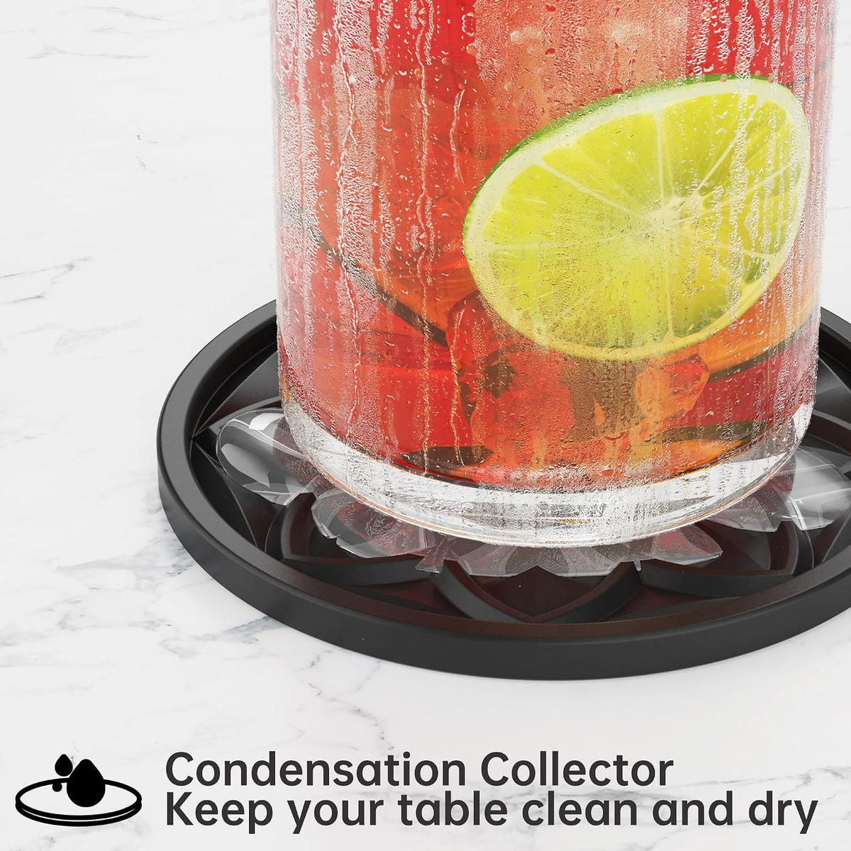 Silicone Coasters Set with Holder - 6 Pack Drink Coasters for Coffee Table, Bar, Desk - Tabletop Protection Gift - Black