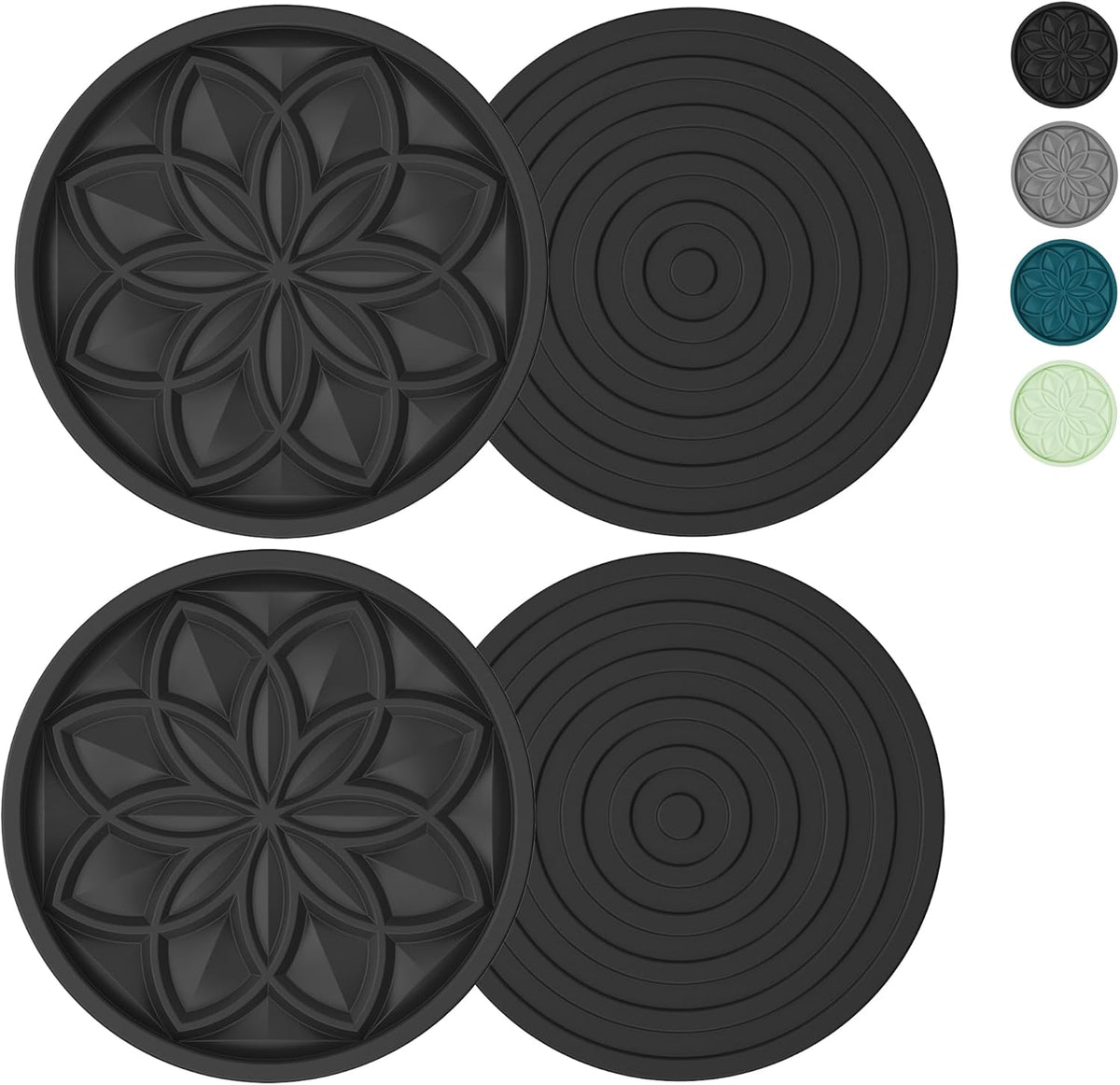 Silicone Coasters Set with Holder - 6 Pack Drink Coasters for Coffee Table, Bar, Desk - Tabletop Protection Gift - Black
