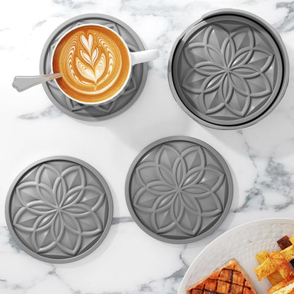 Silicone Coasters Set with Holder - 6 Pack Drink Coasters for Coffee Table, Bar, Desk - Tabletop Protection Gift - Black