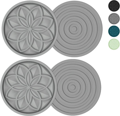 Silicone Coasters Set with Holder - 6 Pack Drink Coasters for Coffee Table, Bar, Desk - Tabletop Protection Gift - Black