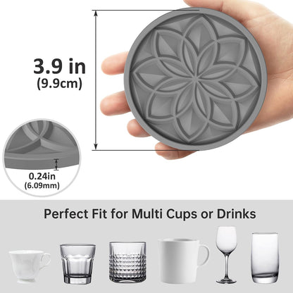 Silicone Coasters Set with Holder - 6 Pack Drink Coasters for Coffee Table, Bar, Desk - Tabletop Protection Gift - Black