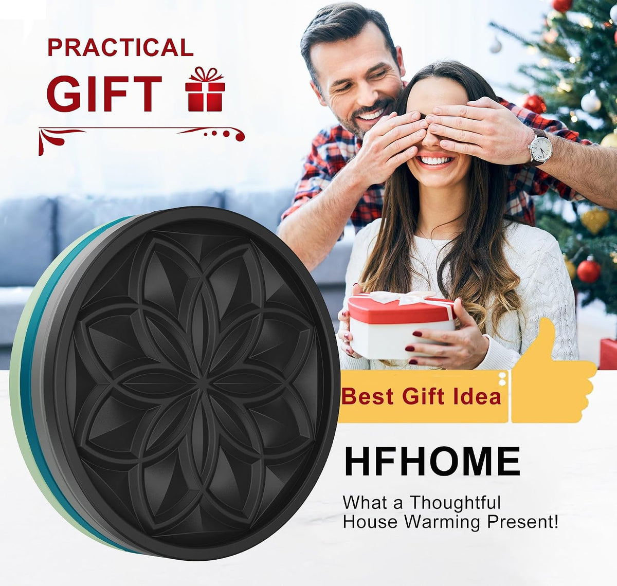 Silicone Coasters Set with Holder - 6 Pack Drink Coasters for Coffee Table, Bar, Desk - Tabletop Protection Gift - Black