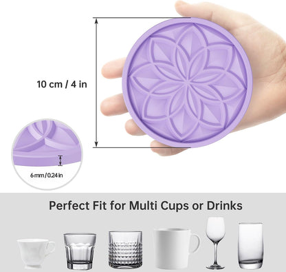 Silicone Coasters Set with Holder - 6 Pack Drink Coasters for Coffee Table, Bar, Desk - Tabletop Protection Gift - Black