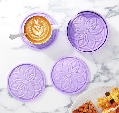 Silicone Coasters Set with Holder - 6 Pack Drink Coasters for Coffee Table, Bar, Desk - Tabletop Protection Gift - Black