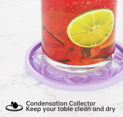 Silicone Coasters Set with Holder - 6 Pack Drink Coasters for Coffee Table, Bar, Desk - Tabletop Protection Gift - Black