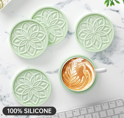 Silicone Coasters Set with Holder - 6 Pack Drink Coasters for Coffee Table, Bar, Desk - Tabletop Protection Gift - Black