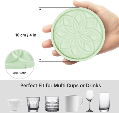 Silicone Coasters Set with Holder - 6 Pack Drink Coasters for Coffee Table, Bar, Desk - Tabletop Protection Gift - Black