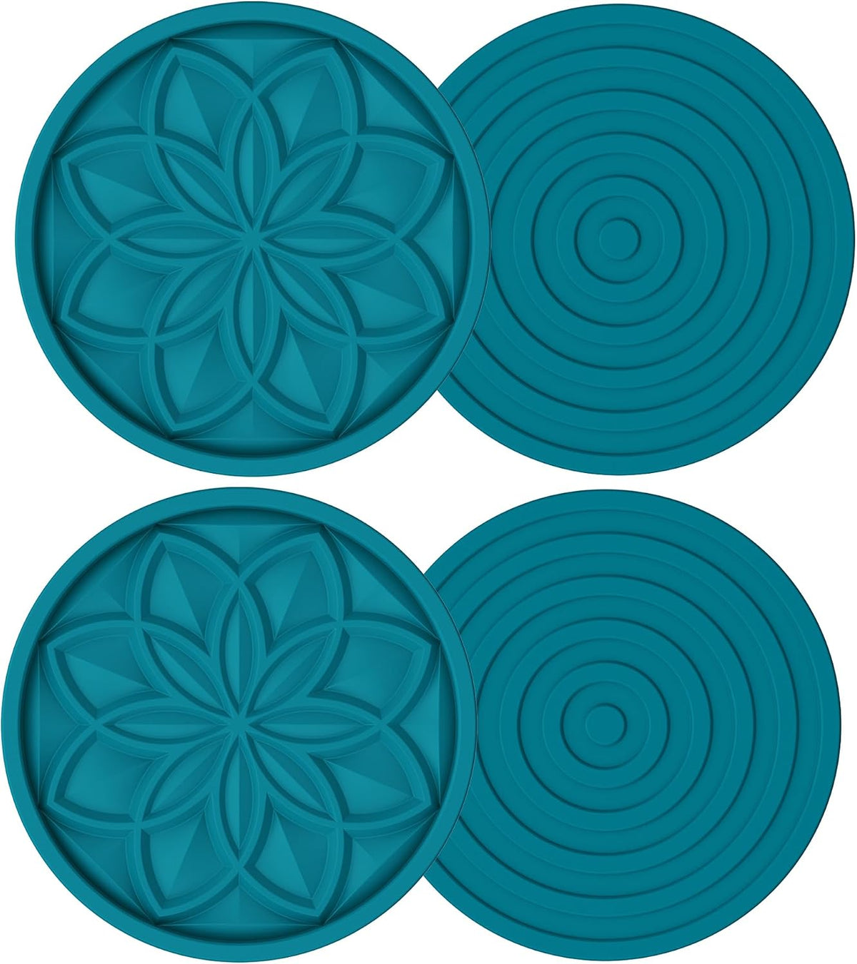 Silicone Coasters Set with Holder - 6 Pack Drink Coasters for Coffee Table, Bar, Desk - Tabletop Protection Gift - Black