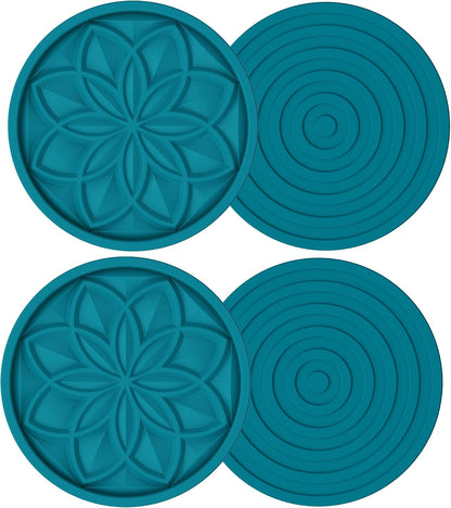 Silicone Coasters Set with Holder - 6 Pack Drink Coasters for Coffee Table, Bar, Desk - Tabletop Protection Gift - Black
